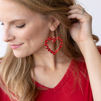 Dangling Delicately Red Heart Shape Hoops