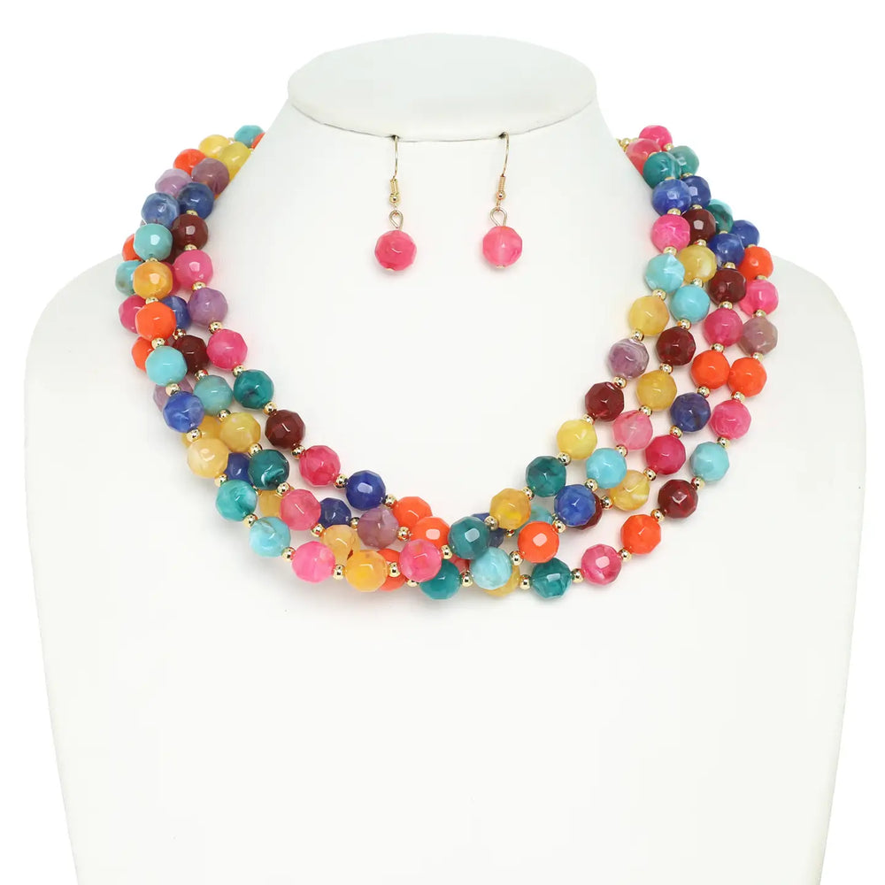 Multi Strand Natural Gemstone Beaded Necklace Set