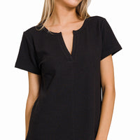 Melage Baby Waffle Henley Short Sleeve Top, Black