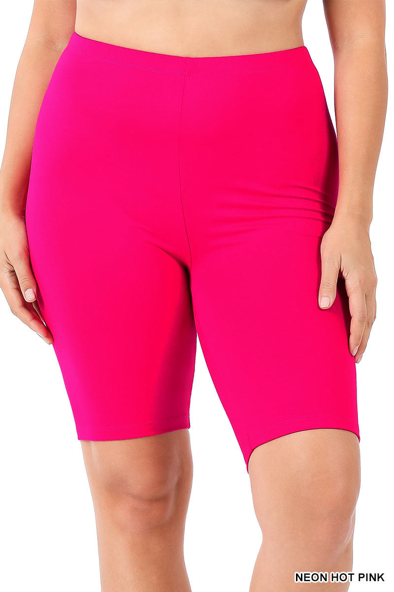 Brushed Microfiber Biker Shorts, PLUS, Neon Hot Pink