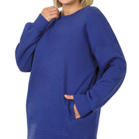 PLUS Round Neck Sweatshirt With Pockets, Mid Navy