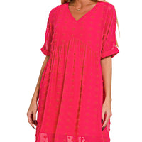 Swiss Dot Babydoll Dress in Viva Magenta