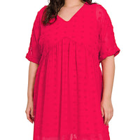 Swiss Dot Babydoll Dress in Viva Magenta