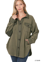 
              Fleece Shacket, Light Olive, Regular Size
            