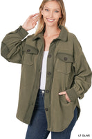 
              Fleece Shacket, Light Olive, Regular Size
            