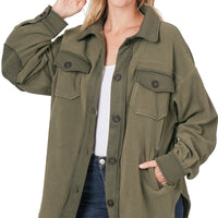 Fleece Shacket, Light Olive, Regular Size