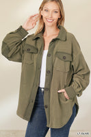 
              Fleece Shacket, Light Olive, Regular Size
            