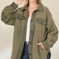 Fleece Shacket, Light Olive, Regular Size