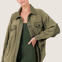 Fleece Shacket, Light Olive, Regular Size