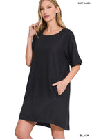 
              Linen Dress with Pockets, Black
            