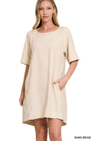 
              Linen Dress with Pockets, Sand Beige
            