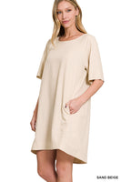 
              Linen Dress with Pockets, Sand Beige
            