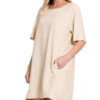Linen Dress with Pockets, Sand Beige