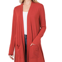 Copper Red Slouchy Pocket Cardigan, reg sizes