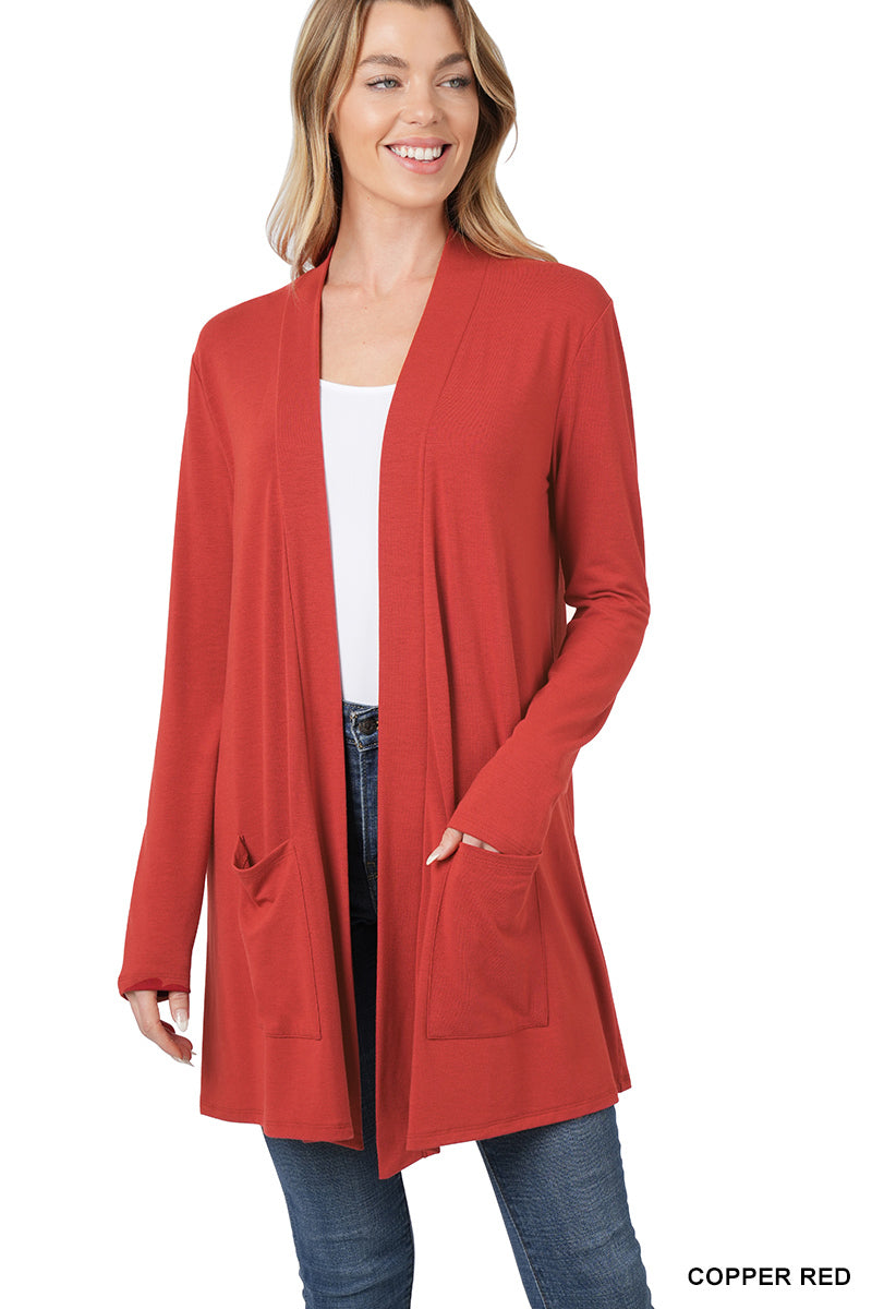 Copper Red Slouchy Pocket Cardigan, reg sizes