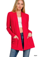 
              Lightweight Open Front Cardigan, Ruby
            