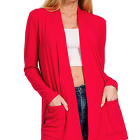 Lightweight Open Front Cardigan, Ruby