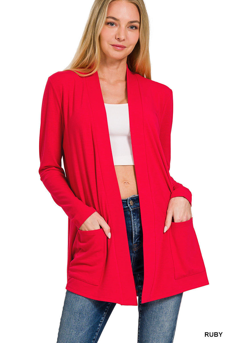 Lightweight Open Front Cardigan, Ruby