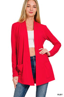 
              Lightweight Open Front Cardigan, Ruby
            