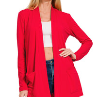 Lightweight Open Front Cardigan, Ruby