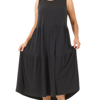 Sleeveless Tiered Midi Dress, Black