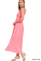 
              Smocked Tiered Midi Dress, Bright Pink
            