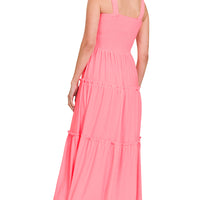 Smocked Tiered Midi Dress, Bright Pink