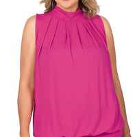 Sleeveless High Neck Top with Waistband, Magenta