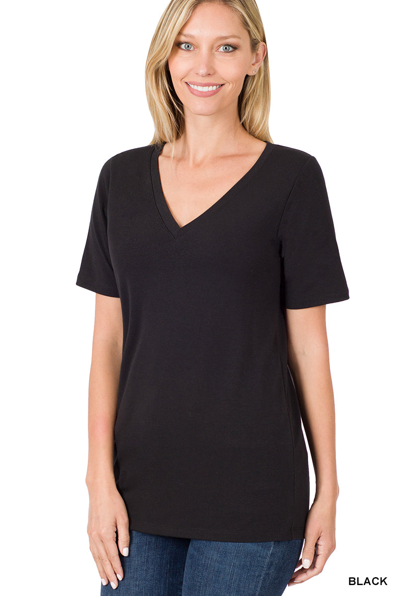 Black Short Sleeve V-Neck Tee