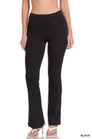 
              Cotton Fold Over Flare Yoga Pants, Black
            