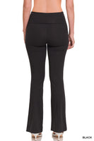 
              Cotton Fold Over Flare Yoga Pants, Black
            