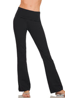 
              Cotton Fold Over Flare Yoga Pants, Black
            