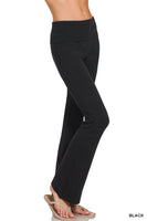 
              Cotton Fold Over Flare Yoga Pants, Black
            