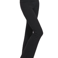 Cotton Fold Over Flare Yoga Pants, Black