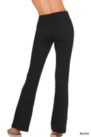 
              Cotton Fold Over Flare Yoga Pants, Black
            