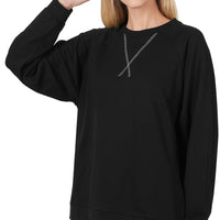 French Terry Raglan Pullover, Black