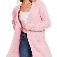 Popcorn Cardigan With Pockets, PLUS, Dusty Pink