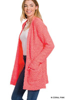 
              Popcorn Cardigan With Pockets, PLUS, Neon Coral Pink
            