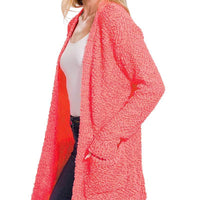 Popcorn Cardigan With Pockets, PLUS, Neon Coral Pink