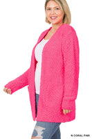 
              Popcorn Cardigan With Pockets, PLUS, Neon Coral Pink
            