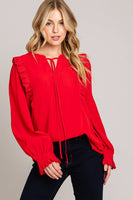 
              Red Lace Trim Ruffle Top
            
