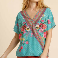 Mixed Print Surplice Top