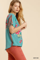 
              Mixed Print Surplice Top
            