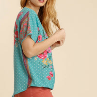 Mixed Print Surplice Top