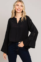 
              Embroidered Sleeve Casual Top-Black
            
