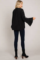 
              Embroidered Sleeve Casual Top-Black
            