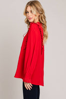 
              Red Lace Trim Ruffle Top
            