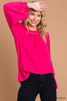
              Soft Ladder Trim Detailed Top-Fuchsia
            