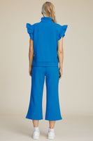 
              Double Take Full Size Texture Ruffle Short Sleeve Top and Wide Leg Pants Set
            