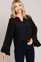 
              Embroidered Sleeve Casual Top-Black
            